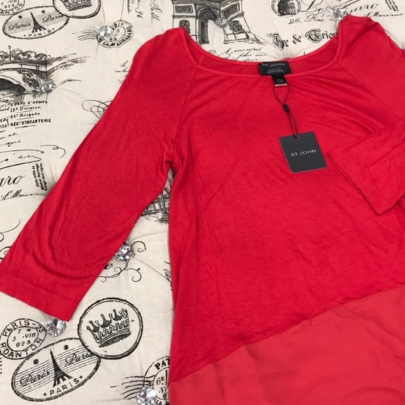 ST. JOHN Jersey & Silk Asymmetrical Top - Picture 6 of 7